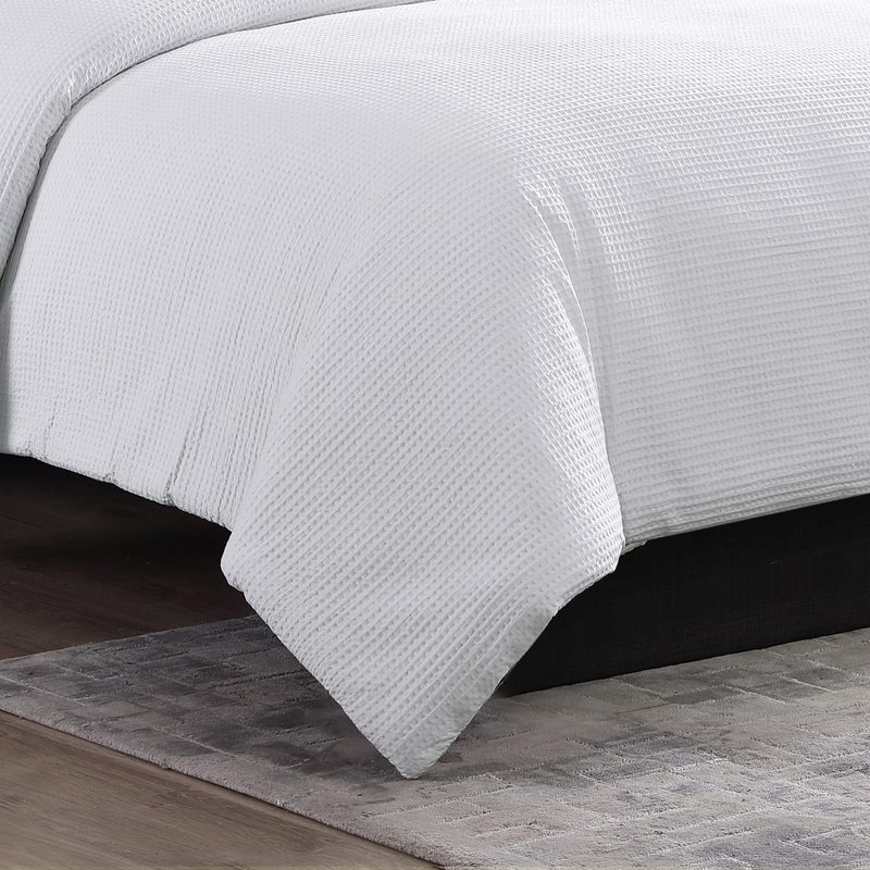 Vera Wang - Queen Duvet Cover Set, Soft Cotton Bedding with Matching Pillowcases, Button Closure & Inner Corner Ties, 3 Piece Bed Set (Waffle Pique White) - Image 3